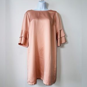 Blush Pink Sateen Tiered Ruffle Sleeve Dress By Atmosphere Size 6 NWOT